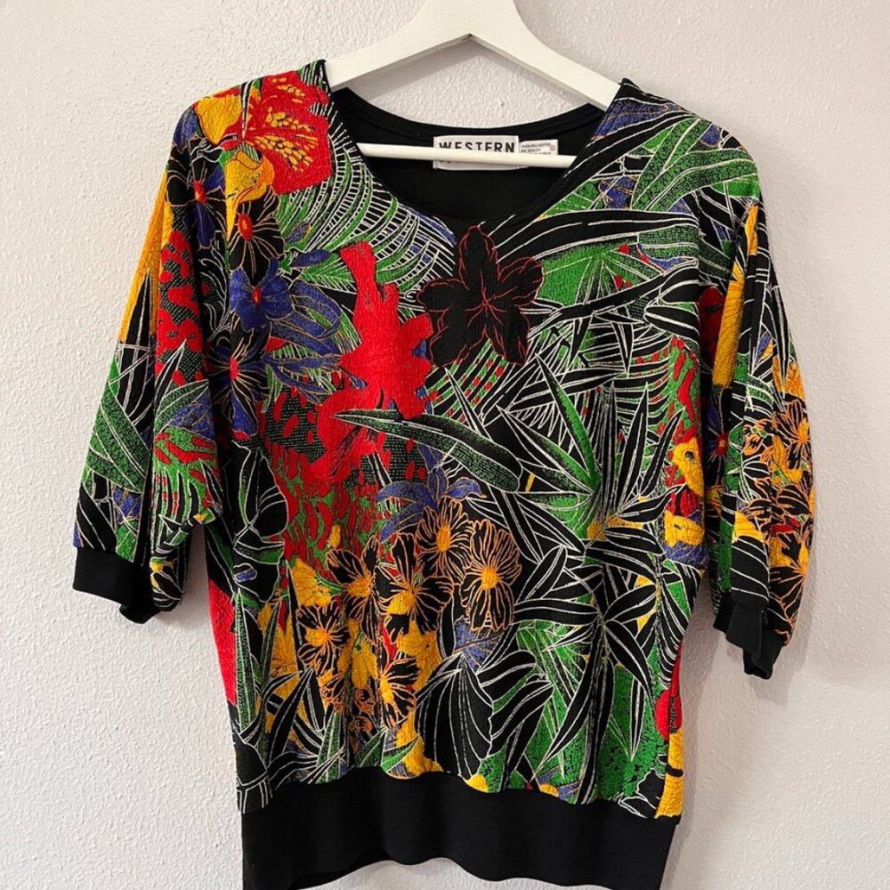 Vintage Western Connection Colorful Slouchy Floral Print Top S